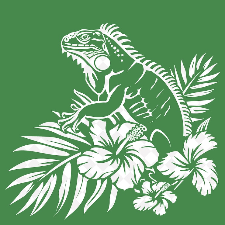 PSD iguana with a tropical logo showcasing the reptile and decor mexico culture symbol designs