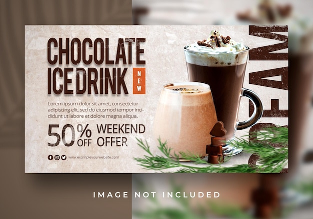 Ijskoffie chocolatte speciaal zoet drankmenu voor bannermalplaatje voor sociale media-websites van restaurants