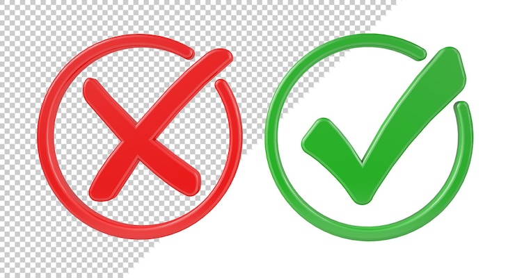 PSD i̇ki kırmızı ve yeşil onay işareti mockup