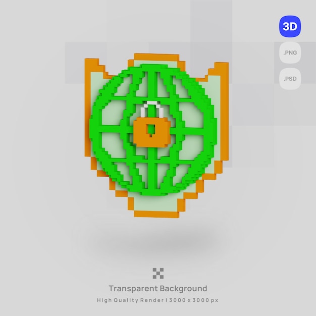 PSD ikona 3d bezpieczna ilustracja koncepcji woksela ikona