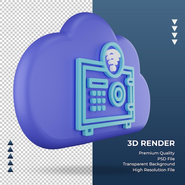 PSD ikona 3d chmura internetowa znak sejfu renderujący widok z lewej strony
