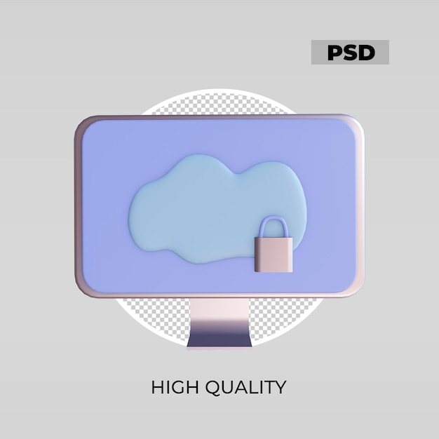 PSD ikona 3d clouds storage komputer zabezpieczający 2