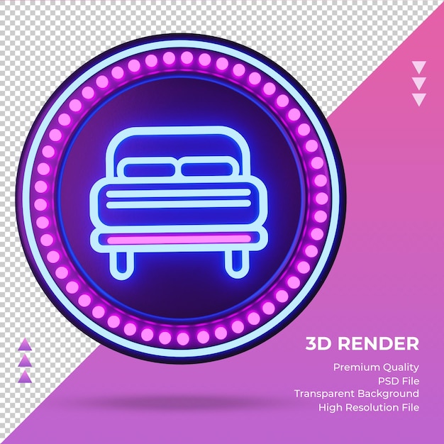 Ikona 3d Double Bed Hotel Neonowy Znak Renderujący Widok Z Przodu