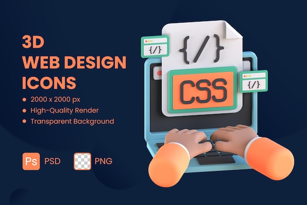 PSD ikona 3d ilustracja język css