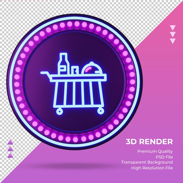 PSD ikona 3d room service hotel neon renderujący widok z przodu