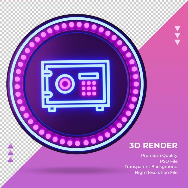 Ikona 3d Strongbox Hotel Neon Renderujący Widok Z Przodu