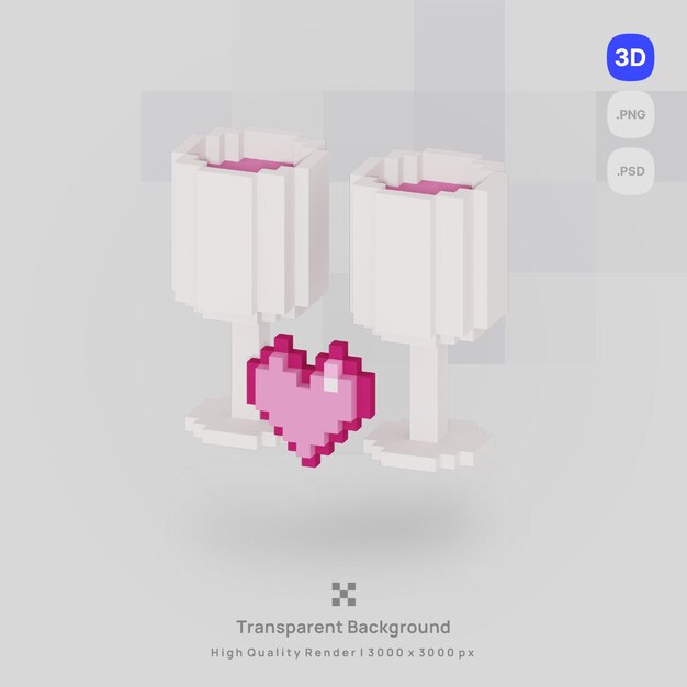 PSD ikona 3d valentine woksel ilustracja koncepcja ikona