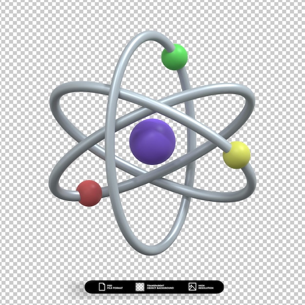 Ikona atomu ilustracja renderowania 3D na białym tle