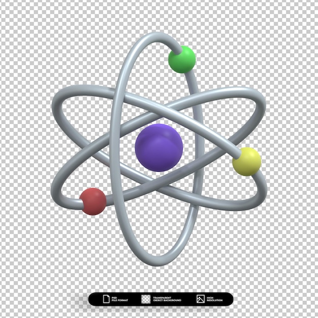 PSD ikona atomu ilustracja renderowania 3d na białym tle