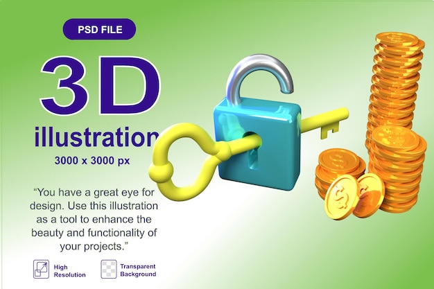 PSD ikona biznesowa renderowania 3d wyizolowana na przezroczystym tle odblokowanie koncepcji biznesowej