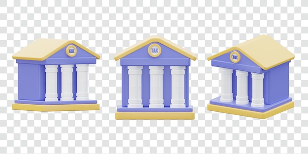 PSD ikona budynku banku 3d pod różnymi kątami