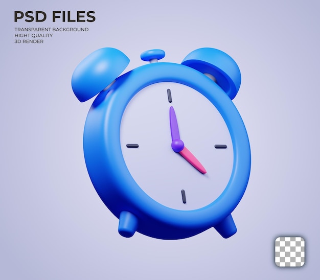 PSD ikona budzika prosta ilustracja renderowania 3d na żywym tle