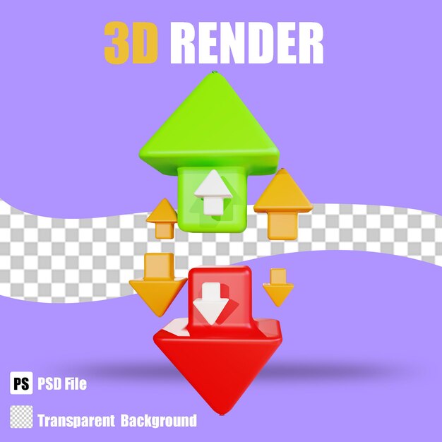 Ikona bussines renderowania 3D w górę dwon 4 z przezroczystym tłem
