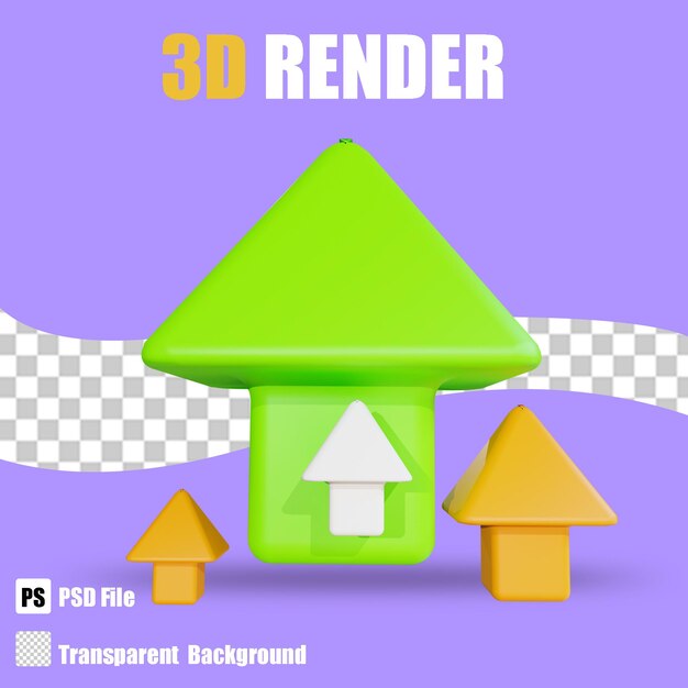 Ikona bussines renderowania 3D w górę o 3 z przezroczystym tłem