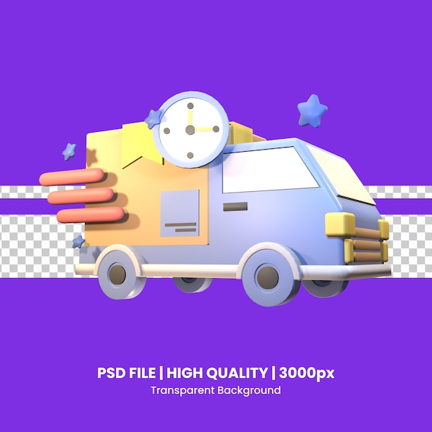PSD ikona ciężarówki dostawczej 3d renderowana na białym tle na fioletowym tle