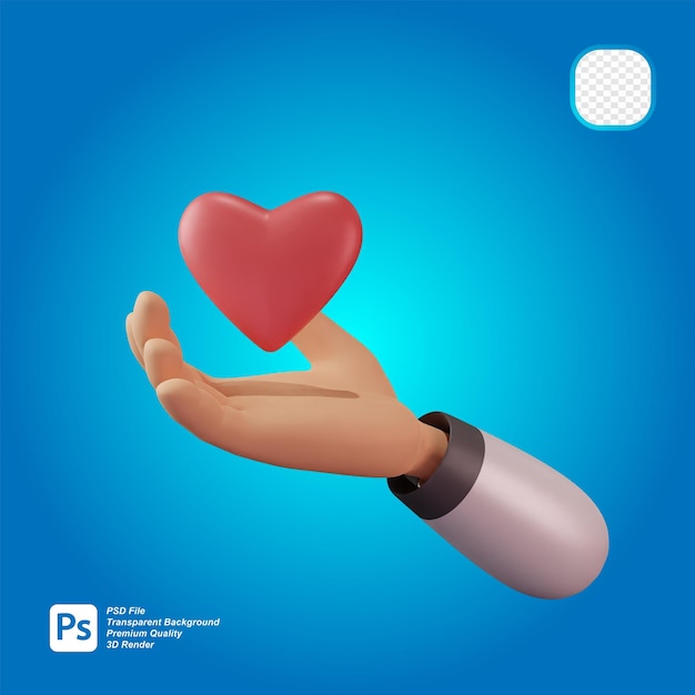 PSD ikona dłoni i miłości renderowania 3d