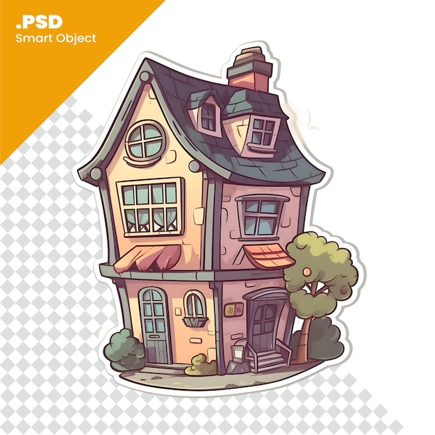 PSD ikona domu z kreskówki wektorowa ilustracja uroczego domu w stylu kreskówki szablon psd