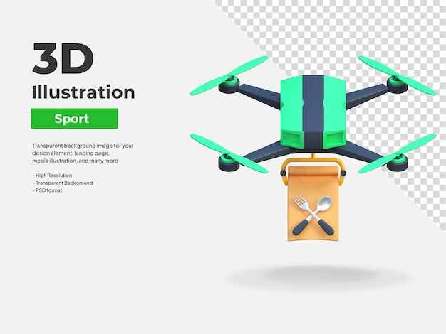 PSD ikona dostawy drona żywności dostawa żywności ilustracja 3d
