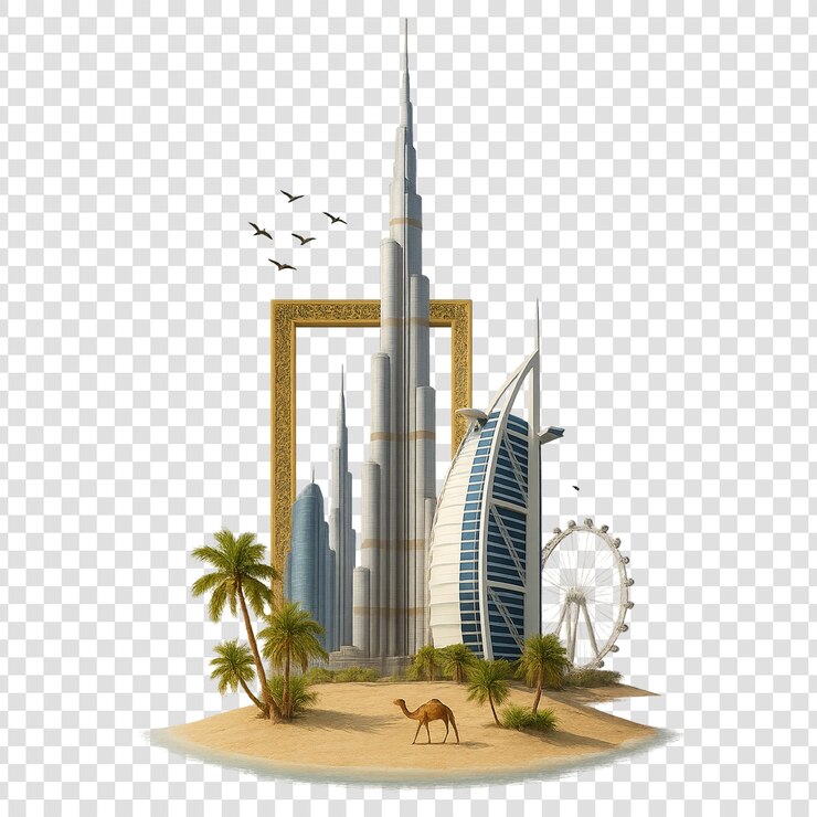 PSD ikona dubaju z burj khalifa i innymi zabytkami