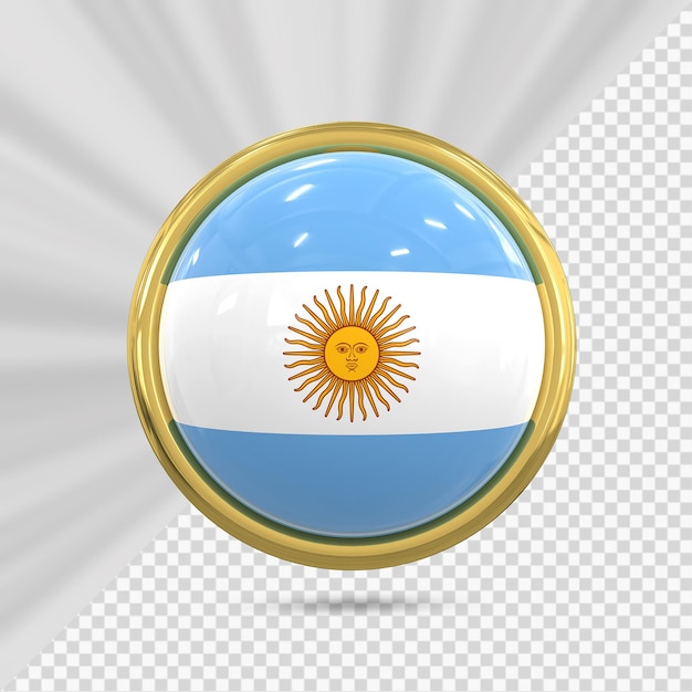 Ikona flagi Argentyny ze złotym renderowaniem 3D