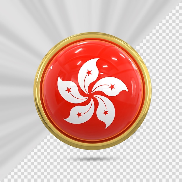 PSD ikona flagi hongkongu ze złotym renderowaniem 3d