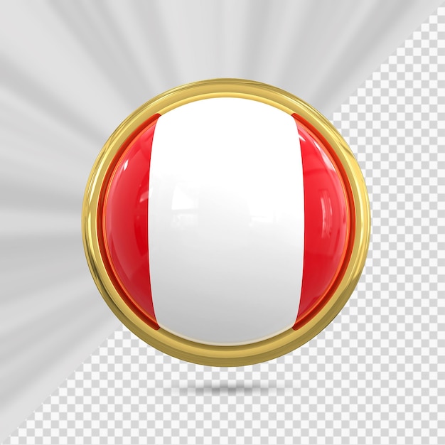 PSD ikona flagi peru ze złotym renderowaniem 3d