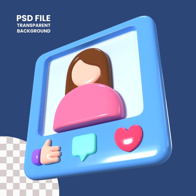 PSD ikona ilustracji 3d dla mediów społecznościowych