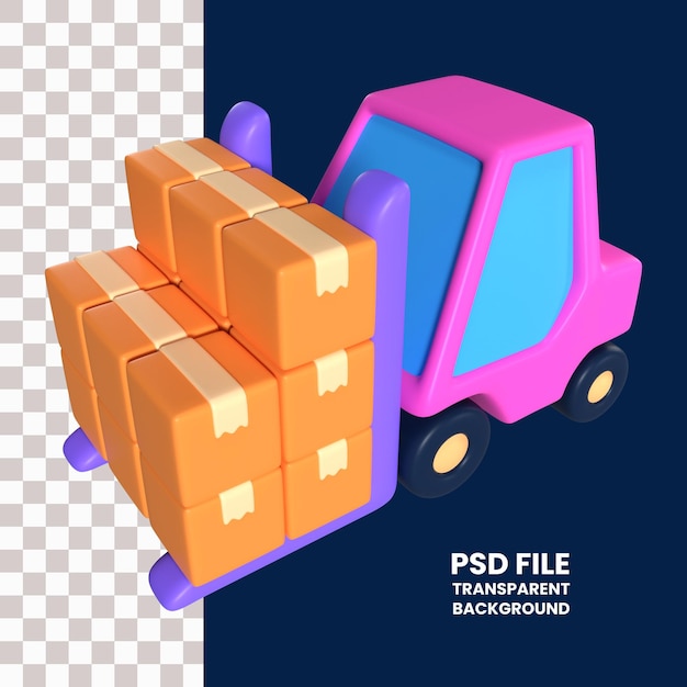 PSD ikona ilustracji 3d wózka widłowego