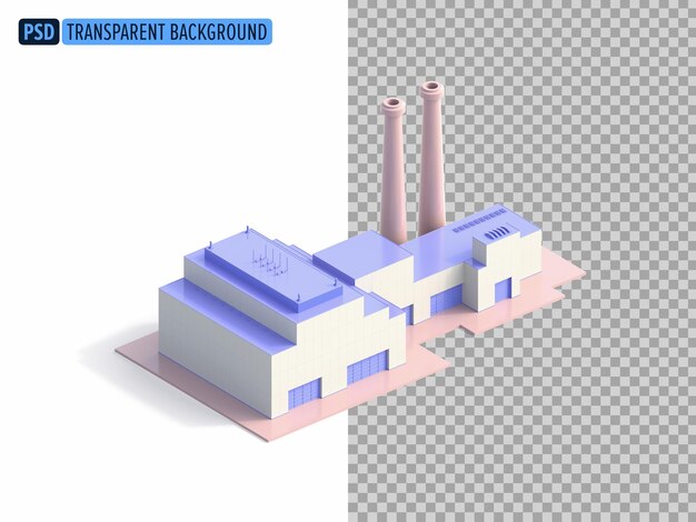 PSD ikona izometryczna fabryka 3d ilustracja na przezroczystym tle