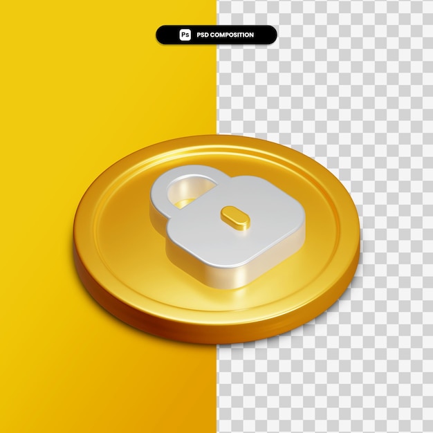 Ikona Kłódki Renderowania 3d Na Złotym Kręgu Na Białym Tle