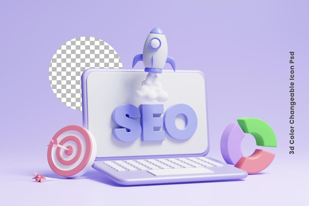 Ikona Koncepcji Optymalizacji Seo Z Wykresem Biznesowym I Latającą Rakietą Lub Wykresem Seo Firmy 3d