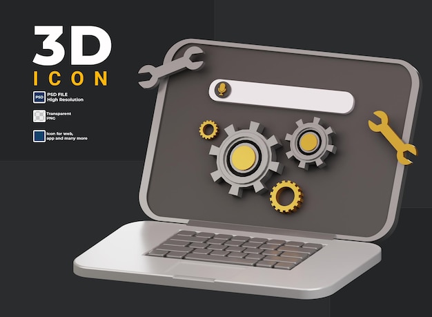 PSD ikona konserwacji komputera 3d