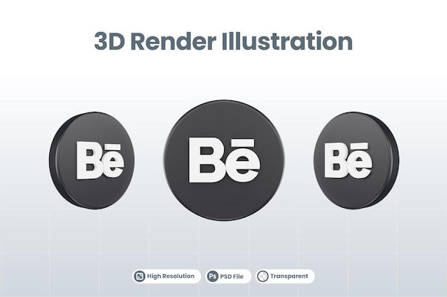 PSD ikona mediów społecznościowych behance logo na białym tle renderowania 3d