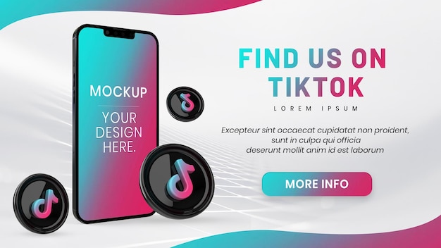 Ikona mediów społecznościowych Tiktok z makietą telefonu 3d