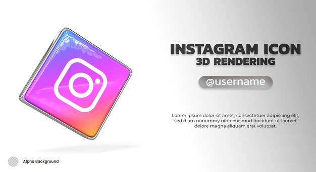 Ikona na białym tle instagram dla szablonu marketingu mediów społecznościowych w renderowaniu 3d