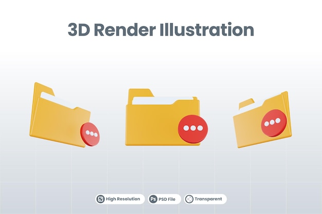 PSD ikona pisania w folderze renderowania 3d z pomarańczowym folderem plików i czerwonym wpisem