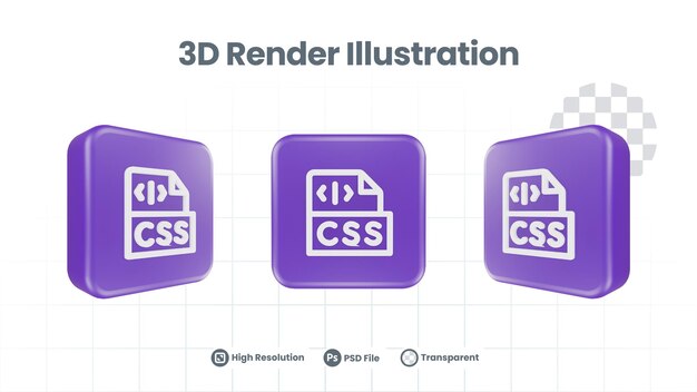 PSD ikona pliku css renderowania 3d dla aplikacji mobilnej w sieci web promocja w mediach społecznościowych