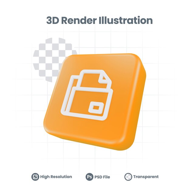 Ikona pliku folderu renderowania 3D dla aplikacji mobilnej w sieci Web Promocja w mediach społecznościowych