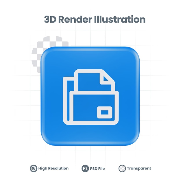 PSD ikona pliku folderu renderowania 3d dla aplikacji mobilnej w sieci web promocja w mediach społecznościowych