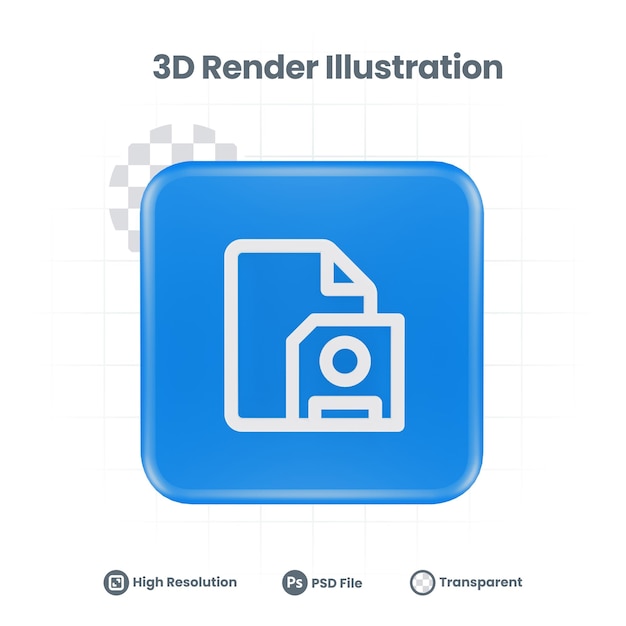 PSD ikona pliku zapisu renderowania 3d dla aplikacji mobilnej w sieci web promocja w mediach społecznościowych