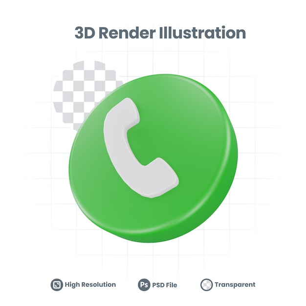 Ikona połączenia telefonicznego renderowania 3D dla aplikacji mobilnej w sieci Web Promocja w mediach społecznościowych