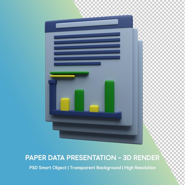 PSD ikona projektu 3d, papierowa prezentacja danych, ilustracja dla biznesu