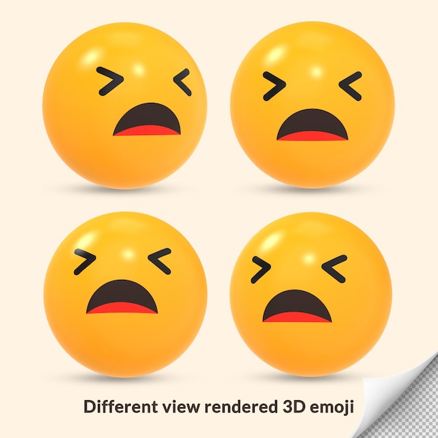 PSD ikona reakcji emoji 3d zmęczona twarz z innym renderowanym widokiem