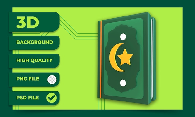 PSD ikona renderowania 3d koranu dla ramadan
