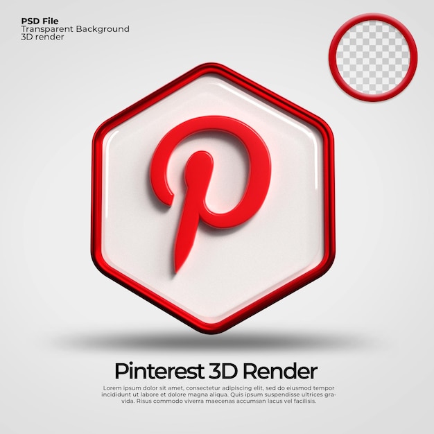 Ikona renderowania 3D Pinterest z przezroczystym tłem