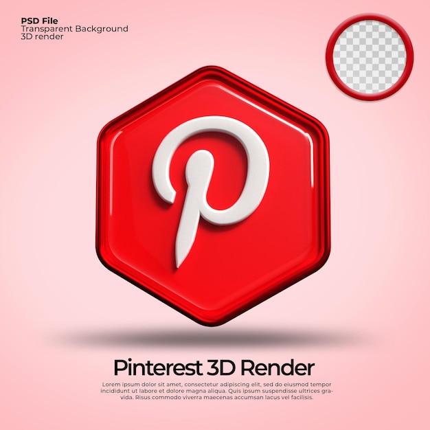 Ikona renderowania 3D Pinterest z przezroczystym tłem