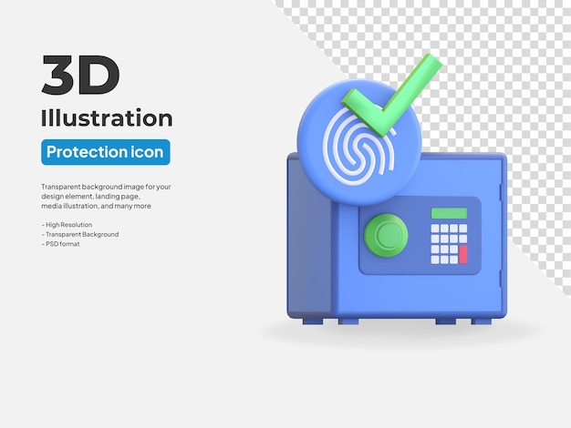 Ikona Szafki Sejfu Na Pieniądze Zabezpieczona Odciskiem Palca I Znacznikiem Wyboru Ilustracja Renderowania 3d
