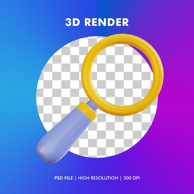 ikona szkła powiększającego 3drender ilustracja na białym tle
