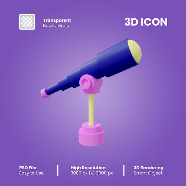 Ikona teleskopu renderowania 3D z izolowanym tłem