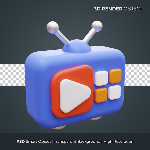 Ikona Telewizji 3d Render Ilustracja Na Białym Tle Premium Psd